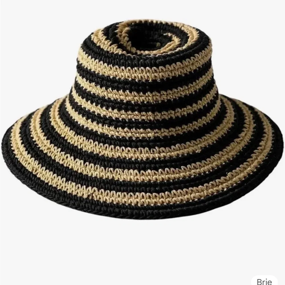 Shiraleah Jackie Woven Straw Stripe Bucket Hat Black Tan S